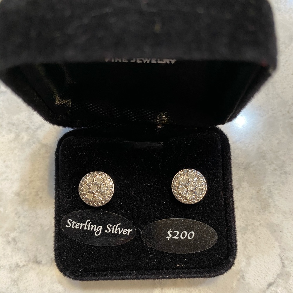 NEW Sterling Silver Bridge Diamond Earrings